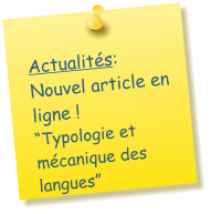 Actualités: Nouvel article en ligne !  “Typologie et mécanique des langues”