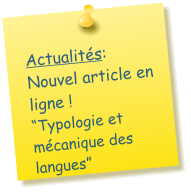 Actualités: Nouvel article en ligne !  “Typologie et mécanique des langues”